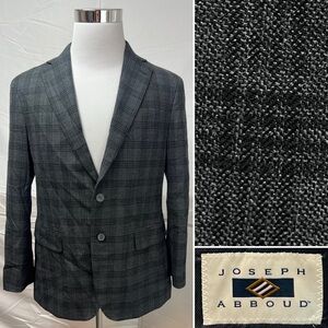 Joseph Abboud Heritage Men’s 38S Gray Black Plaid Wool Blazer Jacket Sport Coat